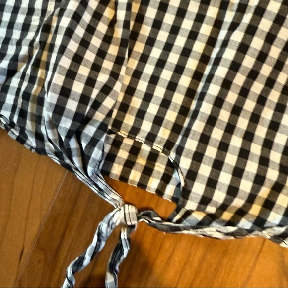 GREYLIN ANTHROPOLOGIE Black White Gingham Balloon Sleeve Tie Blouse Checkered S - Picture 4 of 7